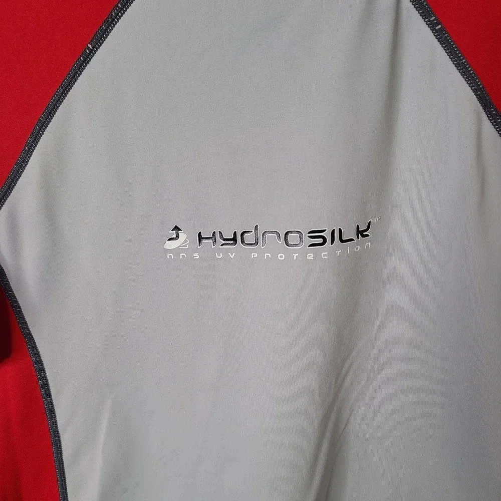 NRS Shirt Mens XL Red Gray Rash Guard Short Sleeve HydroSilk UV Protection Water